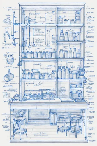 apothecary,kitchen shop,blueprint,pantry,china cabinet,kitchen,blueprints,kitchen cabinet,kitchenware,big kitchen,shelves,kitchen equipment,kitchen design,the kitchen,laboratory equipment,kitchen tools,kitchen paper,shelf,shelving,chemist,Unique,Design,Blueprint