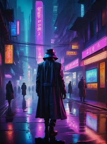 cyberpunk,shinjuku,chinatown,shanghai,vapor,hong kong,dystopian,futuristic,cityscape,tokyo,kowloon,film noir,hk,tokyo city,detective,ultraviolet,world digital painting,pedestrian,dystopia,aesthetic,Illustration,Realistic Fantasy,Realistic Fantasy 22