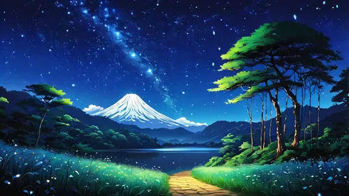 starry sky,landscape background,starry night,mountain scene,mountain world,japan's three great night views,star sky,moon and star background,japanese mountains,night stars,night scene,mount fuji,mountain landscape,mount scenery,the night sky,mountainous landscape,night sky,clear night,japan landscape,hokkaido,Illustration,Japanese style,Japanese Style 05