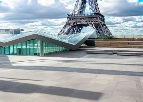 ship museum paris, glass facade, metal roof, park forground
,universal exhibition of paris,the eiffel tower,paris,eiffel tower,paris clip art,glass pyramid,eiffel tower french,trocadero,french buildin