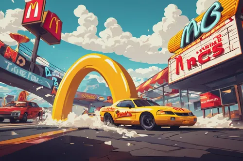 Create a thrilling action scene in a McDonald's training game, where the player must race against the clock to complete orders and avoid disastrous consequences.,fast-food,fast food restaurant,fast fo