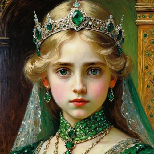 principessa,portrait of a girl,emile vernon,tiara,young girl,miss circassian,diadem,circassian,infanta,tiaras,emerald,emeralds,young lady,verde,celtic queen,schierstein,verte,circassia,esmeralda,theodora,Art,Artistic Painting,Artistic Painting 04