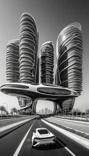 futuristic architecture,futuristic landscape,superhighways,superstructures,lusail,futuristic art museum,aldar,dubay,masdar,jumeirah,aerotropolis,hadid,abu dhabi,dubailand,dubia,arcology,futuristic car,wallpaper dubai,dhabi,damac,Illustration,Black and White,Black and White 06