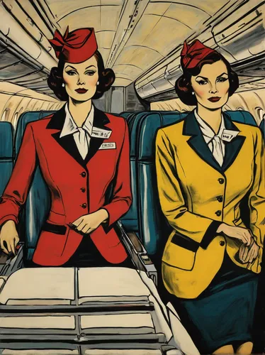 flight attendant,stewardess,airline travel,air new zealand,qantas,retro 1950's clip art,air travel,aircraft cabin,retro women,travel woman,passengers,business women,travel poster,vintage illustration,airline,airplane passenger,ryanair,douglas dc-6,retro pin up girls,airlines,Art,Artistic Painting,Artistic Painting 01