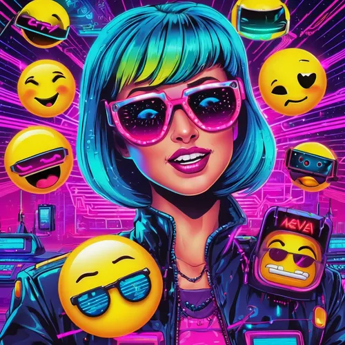 80s,emojis,emojicon,emoji,80's design,phone icon,vector people,party icons,cyberpunk,retro background,cool pop art,twitch icon,retro girl,effect pop art,bot icon,popart,modern pop art,vector girl,pop art people,spotify icon,Conceptual Art,Sci-Fi,Sci-Fi 27