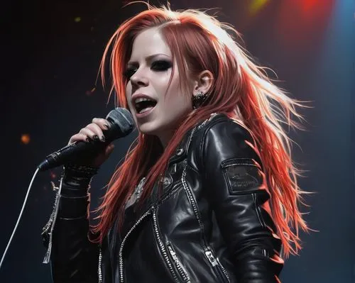 leather jacket,rocker,black widow,red-haired,jacket,clary,singing,skillet,new years day,red hair,harley,rock beauty,singer,vocal,renegade,brittany,redhair,mic,burning hair,playback,Conceptual Art,Fantasy,Fantasy 01