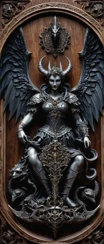 Angelic chess pieces, demonic opponent, intricately carved, gothic details, grandiose wings, horns, scales, evil grin, heavenly glow, dark aura, luxurious wooden board, inlaid with precious stones, or