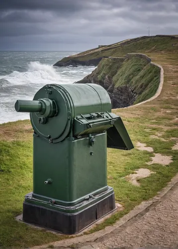 Write a peaceful moment at Longues-sur-Mer Battery with the sound of crashing waves.,galley head,batterie de longues,southermost point,cannon,north cape,botallack mine,helgoland,point lighthouse torch