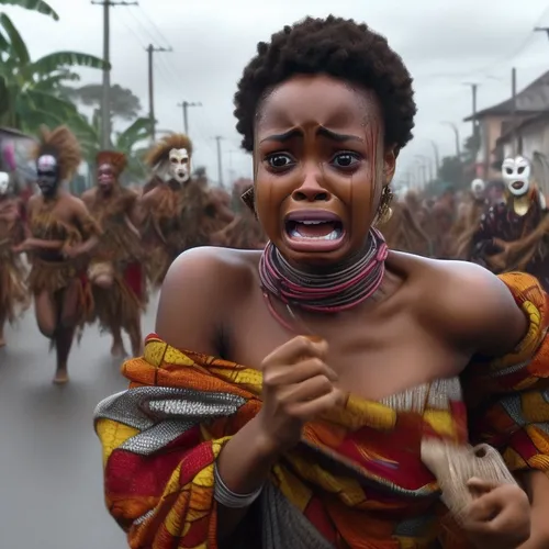 Emaka running running away from Village Masquerade festival,liberians,benin,bamileke,igboland,akuapem,chimamanda