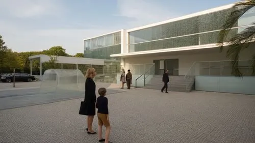 minimum light 
,two people looking at a museum that is made of concrete,glass facade,chancellery,champalimaud,glass wall,mies,futuristic art museum,gagosian,soumaya museum,quadriennale,mipim,structura