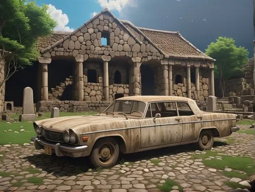 rust truck,mausoleum ruins,bannack international truck,farmstead,ancient house,rustic,ghost castle,volvo amazon,oradour sur glane,station wagon-station wagon,oradour-sur-glane,old graveyard,simca,coll