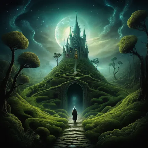 witch's house,witch house,fantasy picture,haunted castle,ghost castle,castle of the corvin,fantasy landscape,fairy tale castle,fantasy art,the mystical path,fairytale castle,the haunted house,fairy tale,the threshold of the house,3d fantasy,haunted cathedral,children's fairy tale,myst,magical adventure,a fairy tale,Illustration,Abstract Fantasy,Abstract Fantasy 01