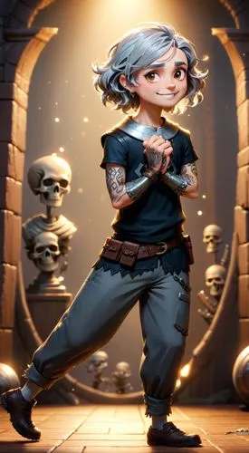 gray hair highlight, smiling, hopeful, brown eyes,scandia gnome,play escape game live and win,geppetto,rosa ' amber cover,danse macabre,mime artist,android game,tinsmith,clockmaker,game illustration,f