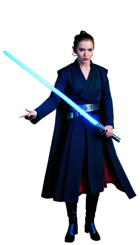 Glowing lightsaber, Star Wars, dual-blade, curved hilt, metallic texture, neon blue or red light, humming sound effect, dynamic pose, dramatic lighting, shallow depth of field, cinematic composition, 