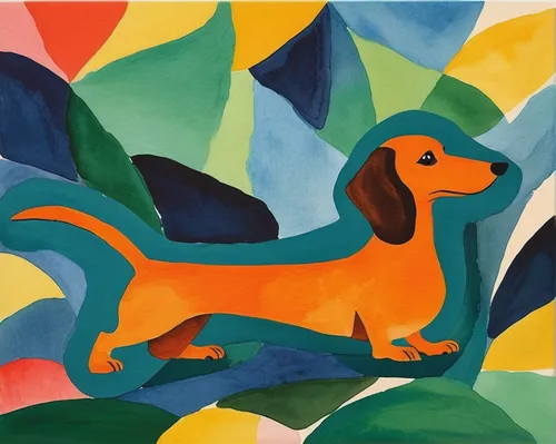 Dachshund Abstract Watercolor Painting Contemporary Art Print by Artist DJR,bruno jura hound,dog illustration,dachshund,transylvanian hound,color dogs,artois hound,hunting dog,braque saint-germain,sal