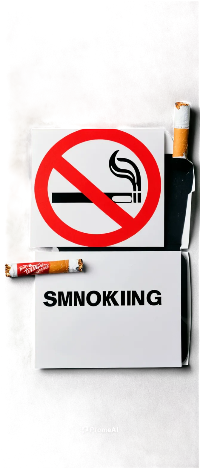 no smoking sign, rectangular shape, bold red font, white background, warning symbol, diagonal line crossing out cigarette, smoke-free environment, close-up shot, high contrast, sharp focus, realistic 