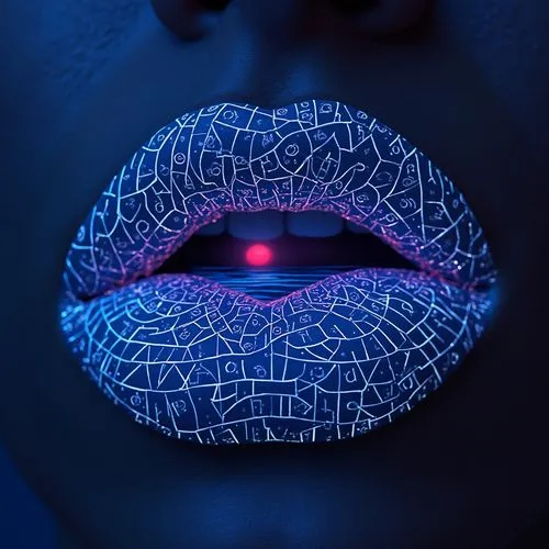 a woman's mouth is illuminated with colored lights,neon body painting,lips,neon makeup,blacklight,black light,neon light,Photography,Documentary Photography,Documentary Photography 01