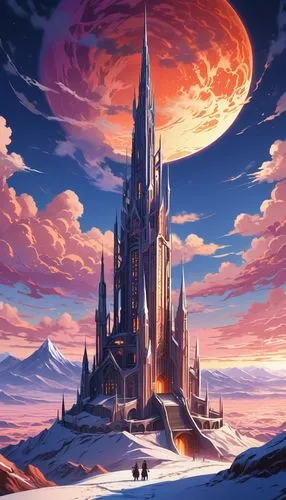 tirith,gallifrey,citadels,fantasy landscape,skyreach,fantasy city,conclave,fantasy world,spire,arenanet,gondolin,spires,fantasy picture,calydonian,futuristic landscape,3d fantasy,neverwinter,sundering,castlevania,lindroth,Illustration,Japanese style,Japanese Style 03