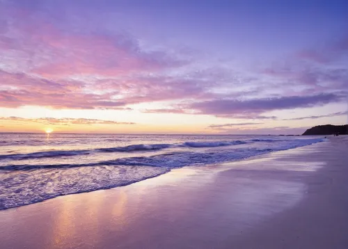 Describe a chalky white beach at sunrise.,byron bay,fraser island,pink beach,new south wales,sunrise beach,beautiful beaches,dream beach,coral pink sand dunes,pink dawn,beautiful beach,south australia