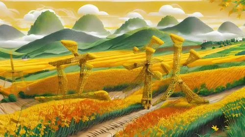 rice terrace,mountain scene,yellow mountains,yellow grass,landscape background,mountain landscape,mountainous landscape,rice fields,rural landscape,autumn mountains,wheat field,salt meadow landscape,w