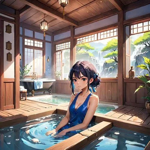 onsen,longmei,aqua studio,taking a bath,shimei,rei,Anime,Anime,General