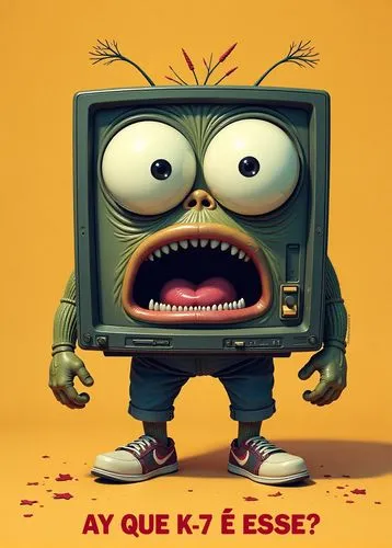 a poster with an animated character in front of a tv,ksp,kwatinetz,quintel,multishow,krusty,kilobases,Illustration,American Style,American Style 14