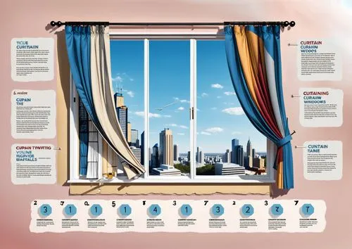 include curtain in the windows,the view from a window shows the window and some different types of curtains,window curtain,curtains,theater curtains,dialogue window,valances,fenestration,curtain,a cur