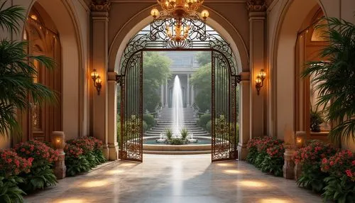 floor fountain,gaylord palms hotel,spa water fountain,amanresorts,hallway,water mist,villa d'este,decorative fountains,fountains,atriums,luxury bathroom,water feature,fountain,conservatory,entryway,corridor,garden of the fountain,rosecliff,foyer,entrance hall,Photography,General,Realistic