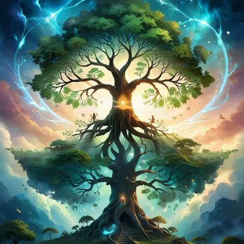 генеалогическое древо,a large tree is surrounded by lightning and a lightening circle,tree of life,celtic tree,magic tree,colorful tree of life,yggdrasil,flourishing tree,arbre,the branches of the tre