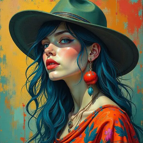 viveros,flamenca,boho art,boho art style,fantasy portrait,bohemian art,Illustration,Realistic Fantasy,Realistic Fantasy 25