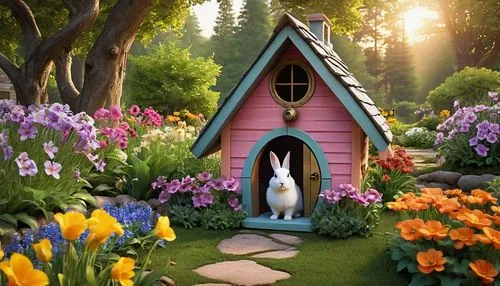 fairy door,children's playhouse,cottage garden,fairy village,bird house,fairyland,Photography,General,Realistic