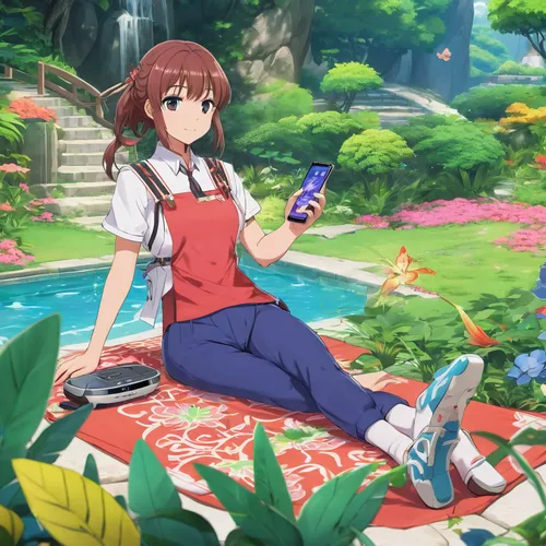 Indulge in the relaxing gameplay of Nokia Snake in a serene garden.,ramune,llenn,sakura florals,sakura background,sakura,gardening,picking flowers,flower tea,tea zen,girl picking flowers,blooming tea,