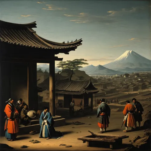 oriental painting,orientalism,mountain scene,korean history,yunnan,chinese art,japan landscape,luo han guo,dongfang meiren,geomungo,japanese art,cool woodblock images,korean culture,sejong-ro,buddhists monks,mountain landscape,rural landscape,mountainous landscape,xi'an,japanese background,Art,Classical Oil Painting,Classical Oil Painting 25