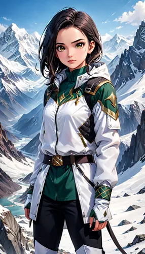 mountain guide,yuanyang,mountain vesper,edelweiss,mountain spirit,qinghai,swordswoman,heroic fantasy,wuchang,nunatak,chinese background,sterntaler,mulan,female warrior,game illustration,android game,gokyo ri,portrait background,xiangwei,catarina,Anime,Anime,General