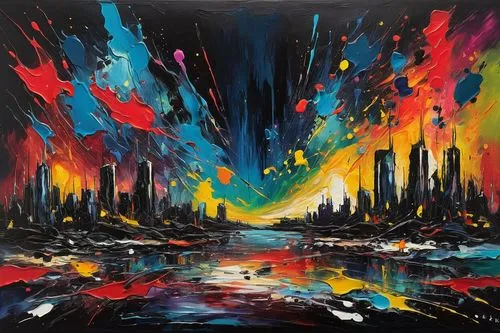 abstract painting,fireworks art,oil painting on canvas,city in flames,abstract artwork,colorful city,acrylic paint,art painting,cityscape,meteor rideau,city lights,oil on canvas,art paint,space art,paint strokes,soundwaves,eruption,acrylic paints,futuristic landscape,glass painting,Art,Artistic Painting,Artistic Painting 37