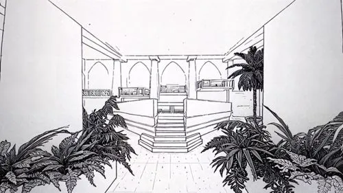 sketchup,courtyards,atriums,corridors,breezeway,layouts,corridor,backgrounds,palm branches,entranceways,penciling,hallway,dorms,roughs,mono-line line art,animatic,school design,walkway,archways,dormitory