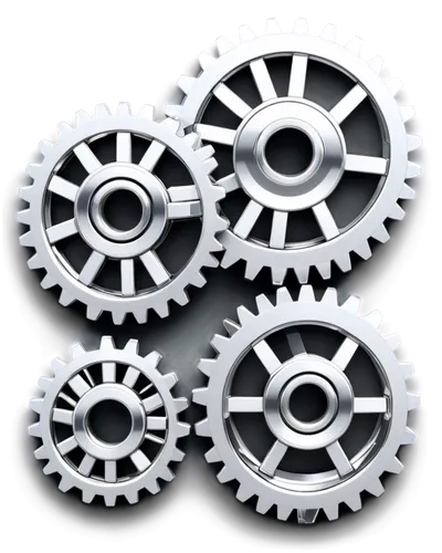 Metallic vector gears, interlocking mechanism, detailed teeth, silver chrome finish, mechanical structure, 3D rendering, low-angle shot, dramatic lighting, dark background, high-contrast composition, 