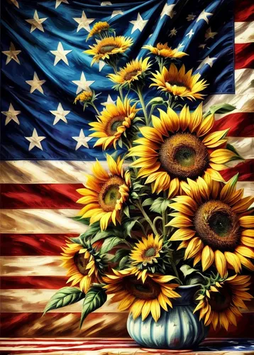 sunflowers in vase,sunflower paper,sunflowers,sunamerica,sunflower coloring,americana,oil on canvas,sunflower,oil painting on canvas,sunflower field,sun flowers,flower painting,patriotique,amerio,sun daisies,u s,america,susans,oil painting,usa