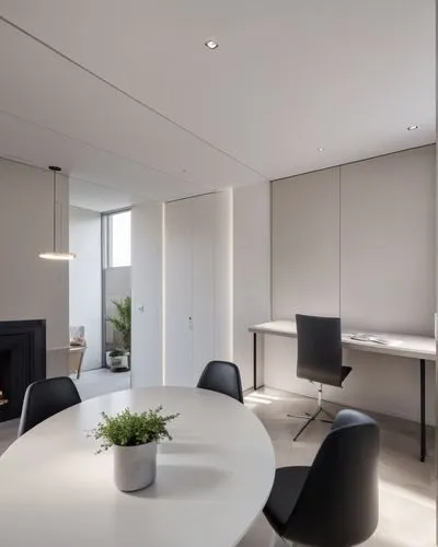 modern minimalistic interior of the dining area, a table with chairs, light tones of textures and surface finishes, a cozy room for relaxation, add stylish plants, luxury italian style,  Cattelan Ital