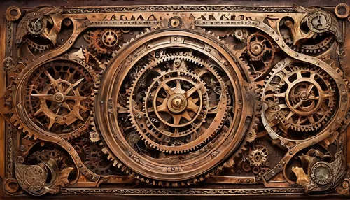 steampunk gears,ship's wheel,clockmaker,cog,clockwork,mechanical puzzle,cogs,carved wood,cogwheel,astronomical clock,steampunk,ships wheel,magnetic compass,talisman,gears,dial,zodiac,panel,grandfather clock,old calculating machine,Illustration,Realistic Fantasy,Realistic Fantasy 13