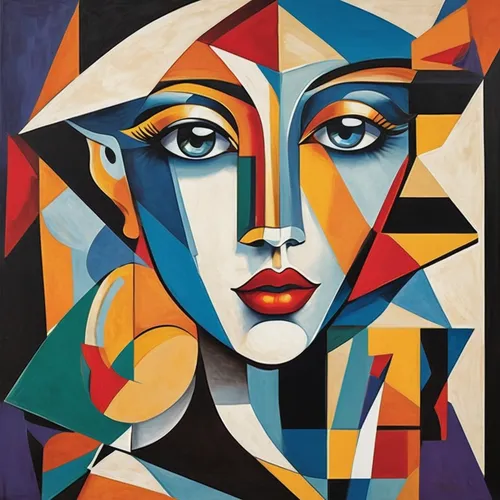 art deco woman,cubism,woman's face,picasso,woman face,woman thinking,decorative figure,art deco,portrait of a woman,mondrian,oil painting on canvas,head woman,art painting,african art,roy lichtenstein,italian painter,portrait of a girl,young woman,woman portrait,meticulous painting,Art,Artistic Painting,Artistic Painting 45