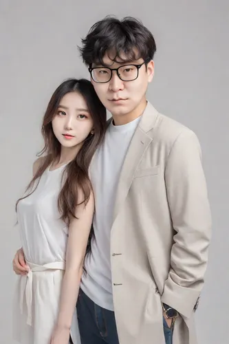 그는 한국인 여자친구와 함께 서 있습니다.,korean drama,lotte,kdrama,kimjongilia,jangdokdae,portrait background,samcheok times editor,young couple,grey background,couple,couple - relationship,korean,pre-wedding photo sh