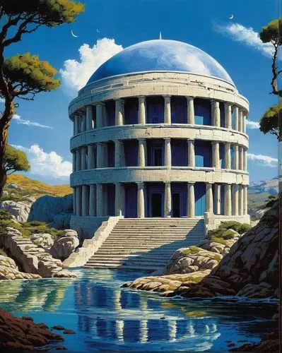 biosphere,oceanica,aqua studio,planetarium,scythopolis,yamatai,house of the sea,thermae,artemis temple,observatory,greek temple,terraformer,metapontum,kunplome,biospheres,the ancient world,minoan,musical dome,futuristic landscape,theodosiopolis,Conceptual Art,Sci-Fi,Sci-Fi 20