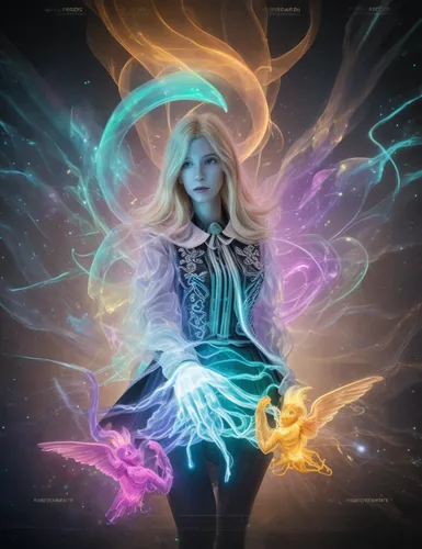 Extender y completar la imagen,aurora butterfly,magic grimoire,clary,sorceress,zodiac sign libra,summoner,apophysis,aura,fantasy picture,fantasy art,mystical portrait of a girl,fairy queen,divination,