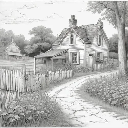 cottages,wooden houses,houses clipart,saltbox,country cottage,schoolhouses,Illustration,Black and White,Black and White 22