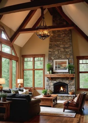 wooden beams,vaulted ceiling,family room,fireplaces,fire place,sunroom,fireplace,home interior,luxury home interior,great room,clerestory,beautiful home,mantels,living room,log home,livingroom,sitting room,interior decor,alpine style,stucco frame,Illustration,Paper based,Paper Based 03