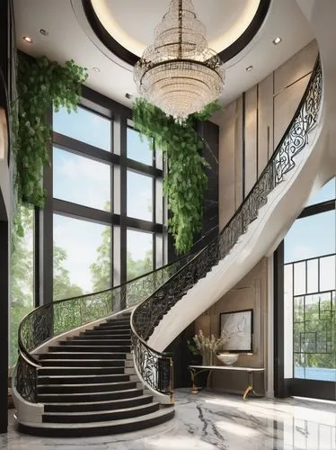 luxury home interior,circular staircase,winding staircase,staircase,penthouses,outside staircase,foyer,staircases,interior modern design,spiral staircase,entrance hall,interior design,lobby,entryway,balustrades,luxury hotel,atriums,escaleras,art deco,hotel lobby,Illustration,Japanese style,Japanese Style 07