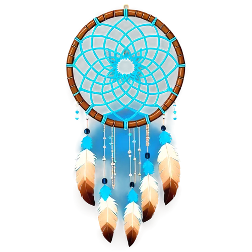 Dreamcatcher, Native American, mystical, web pattern, feathers, beads, turquoise, brown wood, intricate design, ornate details, soft bokeh, warm lighting, shallow depth of field, cinematic composition