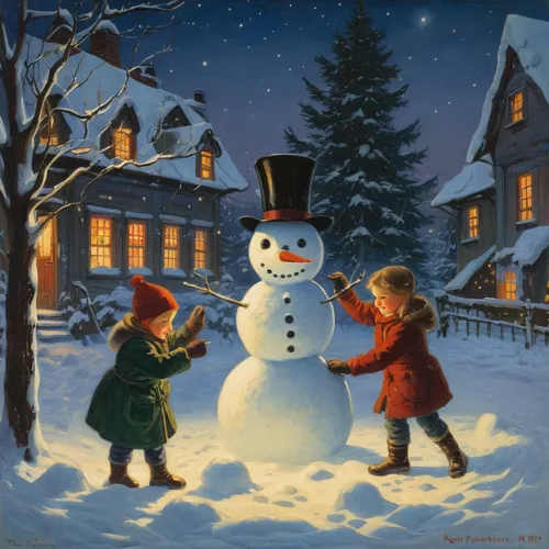 christmas snowman,vintage christmas card,snowmen,snowman,snow scene,christmas scene,vintage christmas,children's christmas,carolers,snowman marshmallow,christmas motif,christmas vintage,vintage christmas calendar,snow man,carol singers,christmas carol,christmas landscape,the occasion of christmas,snow figures,birth of christ,Art,Classical Oil Painting,Classical Oil Painting 24