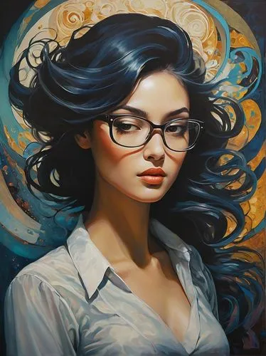 mystical portrait of a girl,cosima,fantasy portrait,viveros,librarian,nestruev,jasinski,girl portrait,oil painting on canvas,vayne,young woman,janna,spectacled,portrait of a girl,reading glasses,yuriev,bespectacled,fantasy art,romantic portrait,pacitti,Illustration,Paper based,Paper Based 18